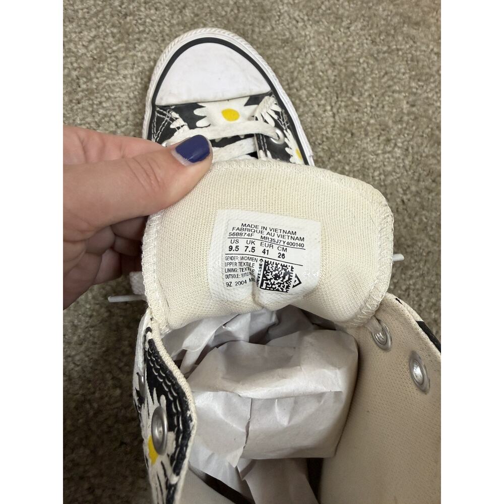 Converse High Top Sneakers Black with White and Yellow Daisy Print - Picture 4 of 9